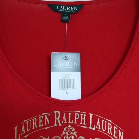 Ralph Lauren Red & Gold Short Sleeve T-Shirt Top Scoop Neck L New - Picture 3 of 3